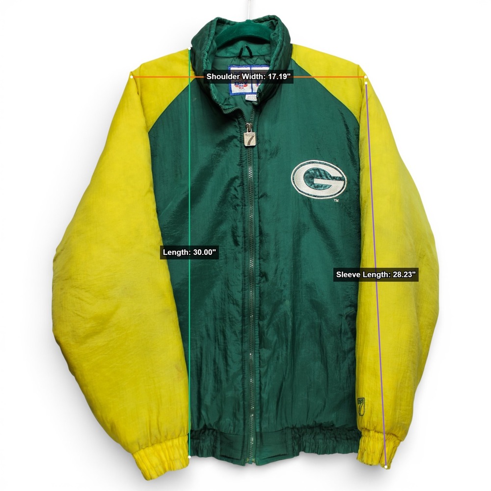 Logo 7 Green Bay Packers Jacket Mens Large Green Yellow Good Vintage 90s NFL - Picture 10 of 10